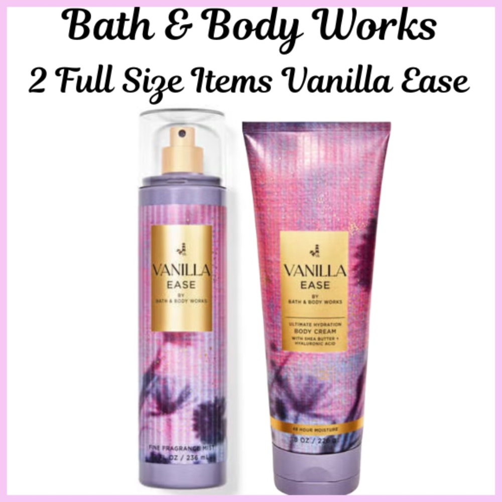 Bath & Body Works Set of 2 Full Size Vanilla Ease-Fragrance-Mist-&-Body-Cream